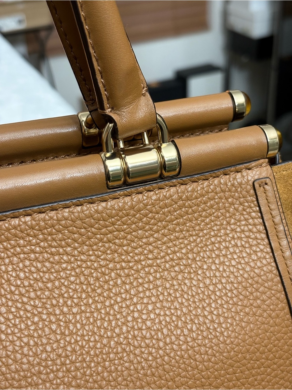COACH DRIFTER LEATHER & SUEDE SATCHEL HANDBAG- Saddle & Camel- Turn Lock - Picture 11 of 16